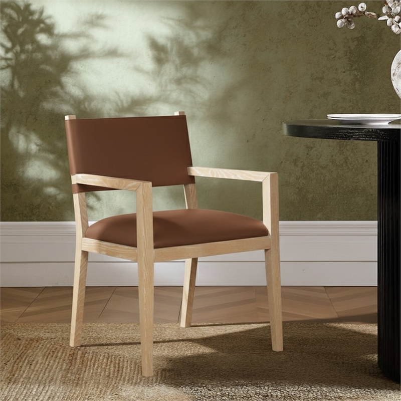 Meridian Furniture Avon Brown Vegan Leather Dining Arm Chair