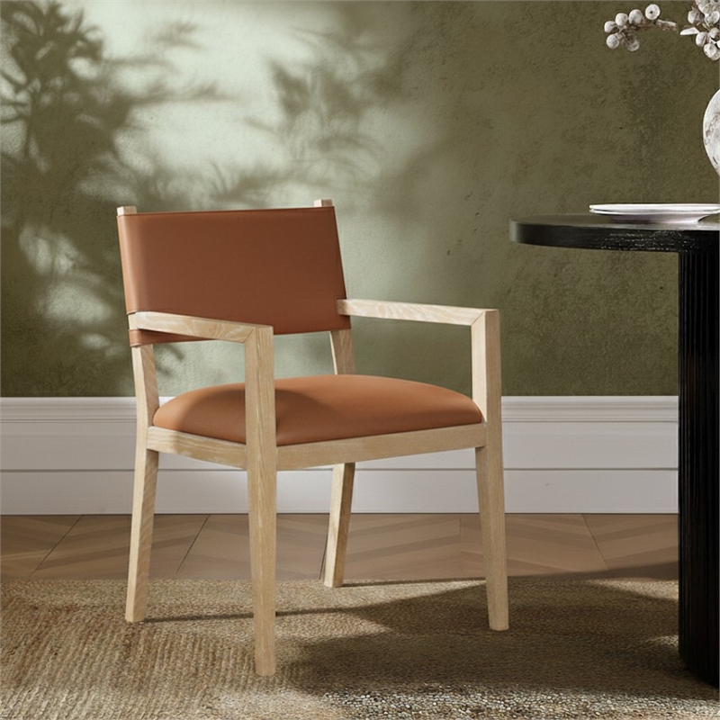 Meridian Furniture Avon Cognac Vegan Leather Dining Arm Chair