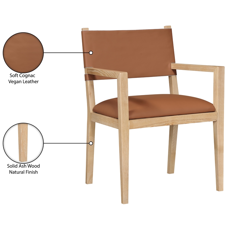 Meridian Furniture Avon Cognac Vegan Leather Dining Arm Chair