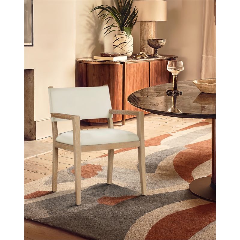 Meridian Furniture Avon Cream Vegan Leather Dining Arm Chair