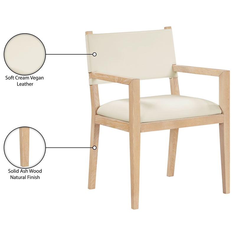 Meridian Furniture Avon Cream Vegan Leather Dining Arm Chair