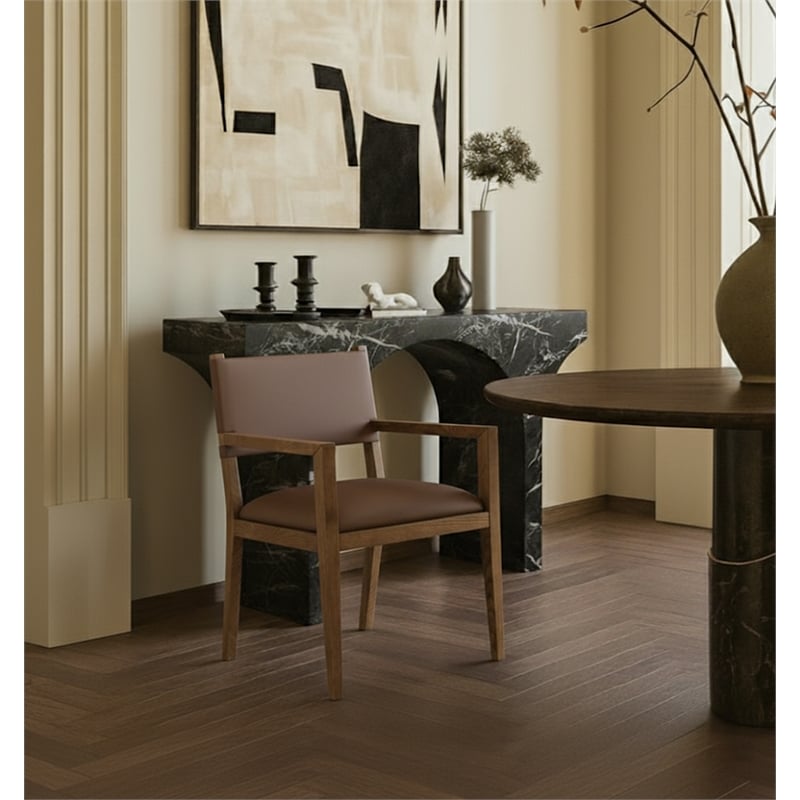 Meridian Furniture Avon Brown Vegan Leather Dining Arm Chair