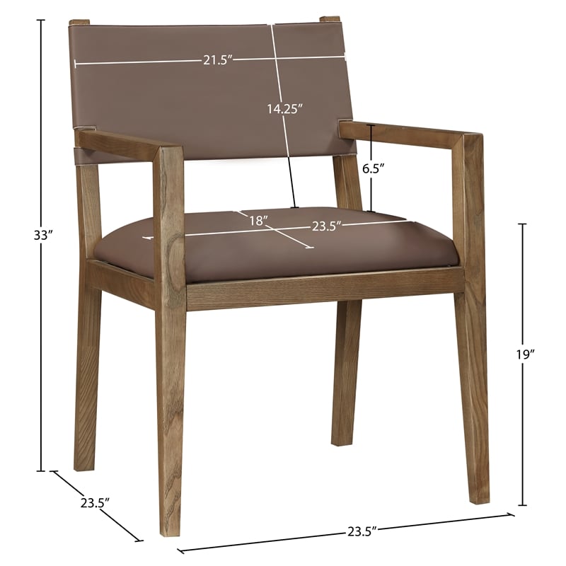 Meridian Furniture Avon Brown Vegan Leather Dining Arm Chair
