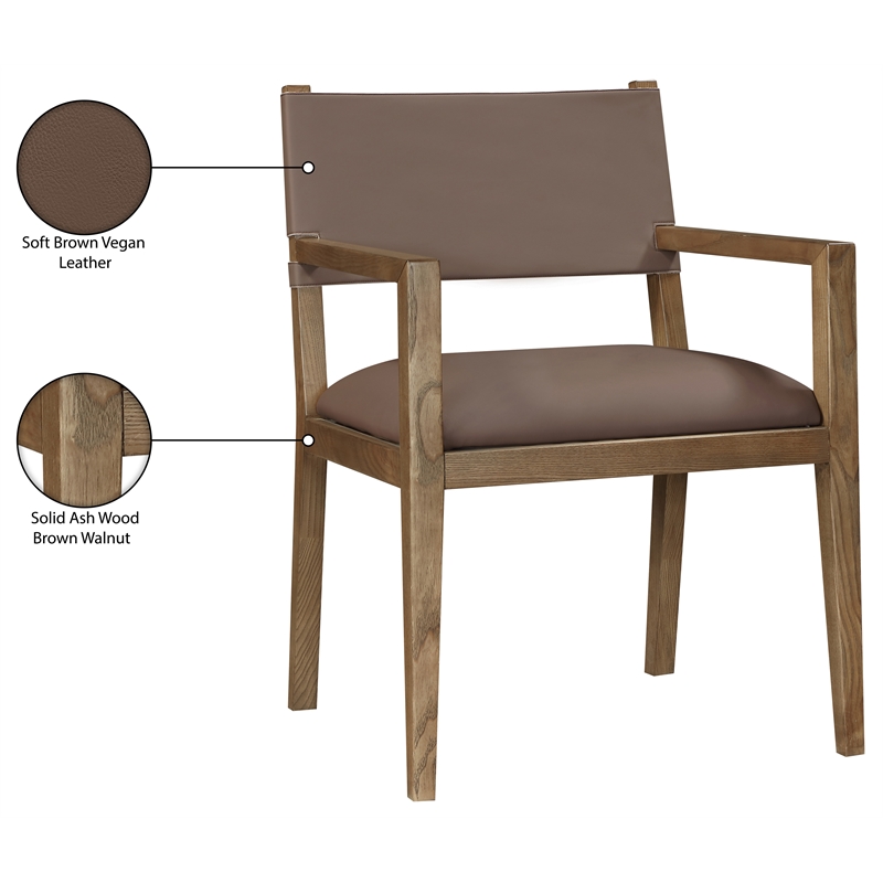 Meridian Furniture Avon Brown Vegan Leather Dining Arm Chair