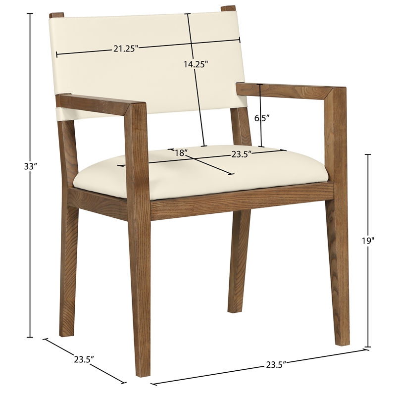 Meridian Furniture Avon Cream Vegan Leather Dining Arm Chair