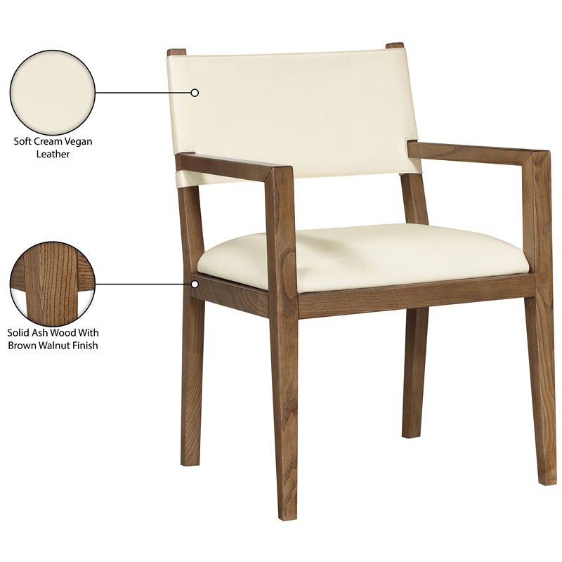 Meridian Furniture Avon Cream Vegan Leather Dining Arm Chair