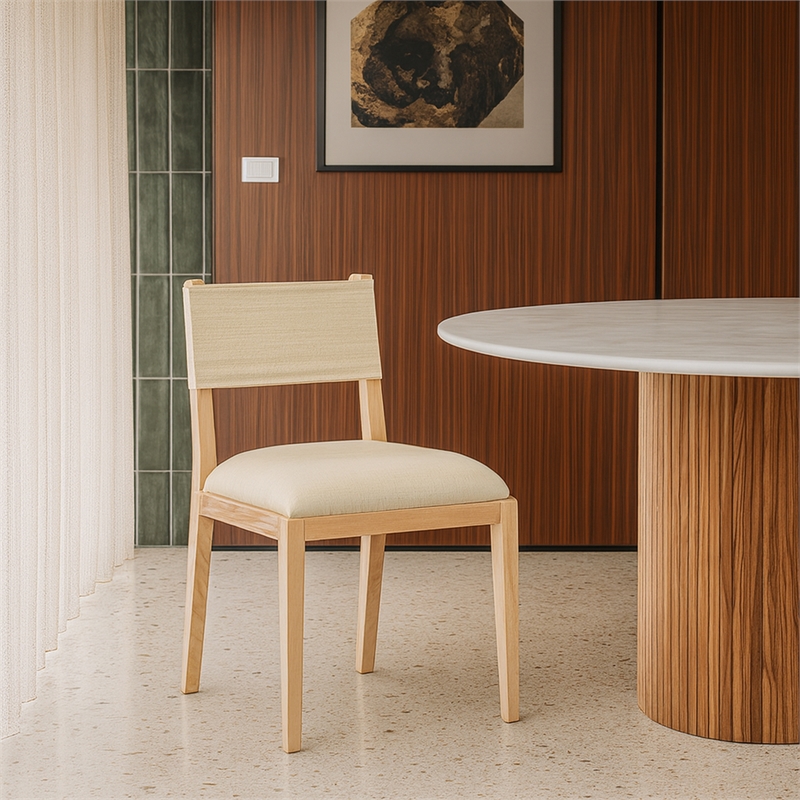 Meridian Furniture Avon Cream Linen Textured Fabric Dining Side Chair (Set of 2)