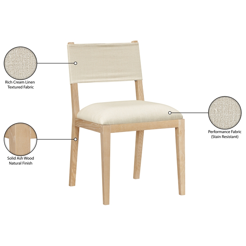 Meridian Furniture Avon Cream Linen Textured Fabric Dining Side Chair (Set of 2)