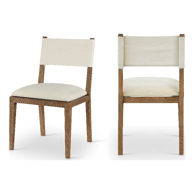 Meridian Furniture Avon Cream Linen Textured Fabric Dining Side Chair (Set of 2)