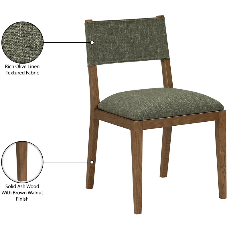 Meridian Furniture Avon Olive Linen Textured Fabric Dining Side Chair (Set of 2)