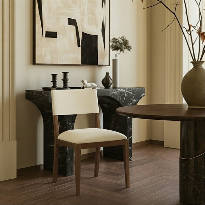 Meridian Furniture Avon Cream Vegan Leather Dining Side Chair (Set of 2)
