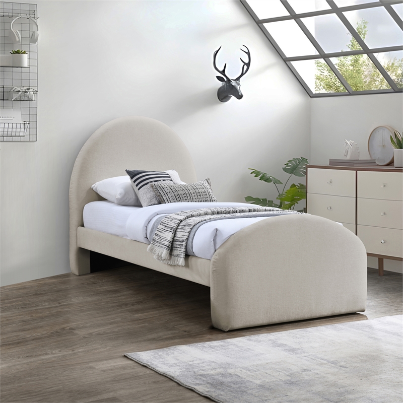 Meridian Furniture Andaz Beige Chenille Fabric Upholstered Twin Bed