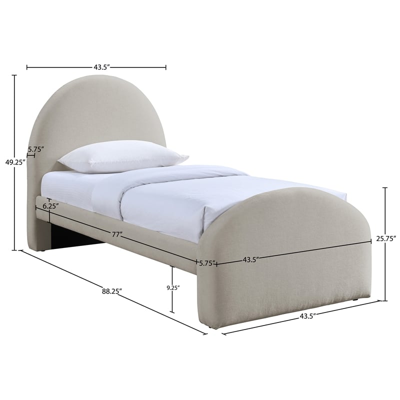 Meridian Furniture Andaz Beige Chenille Fabric Upholstered Twin Bed