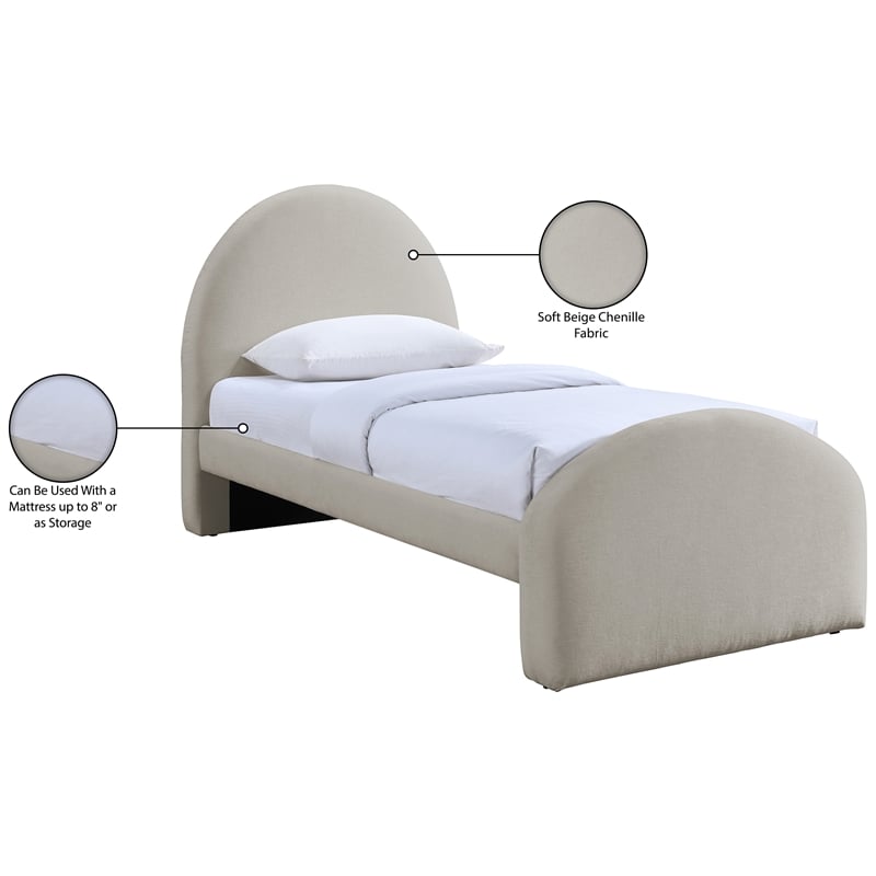 Meridian Furniture Andaz Beige Chenille Fabric Upholstered Twin Bed