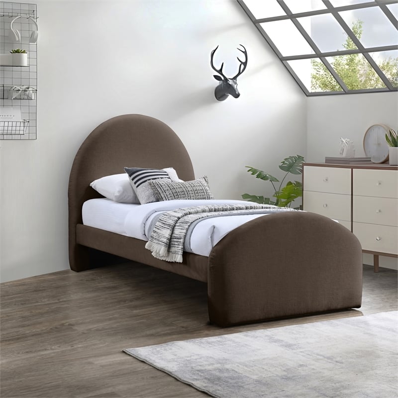 Meridian Furniture Andaz Brown Chenille Fabric Upholstered Twin Bed