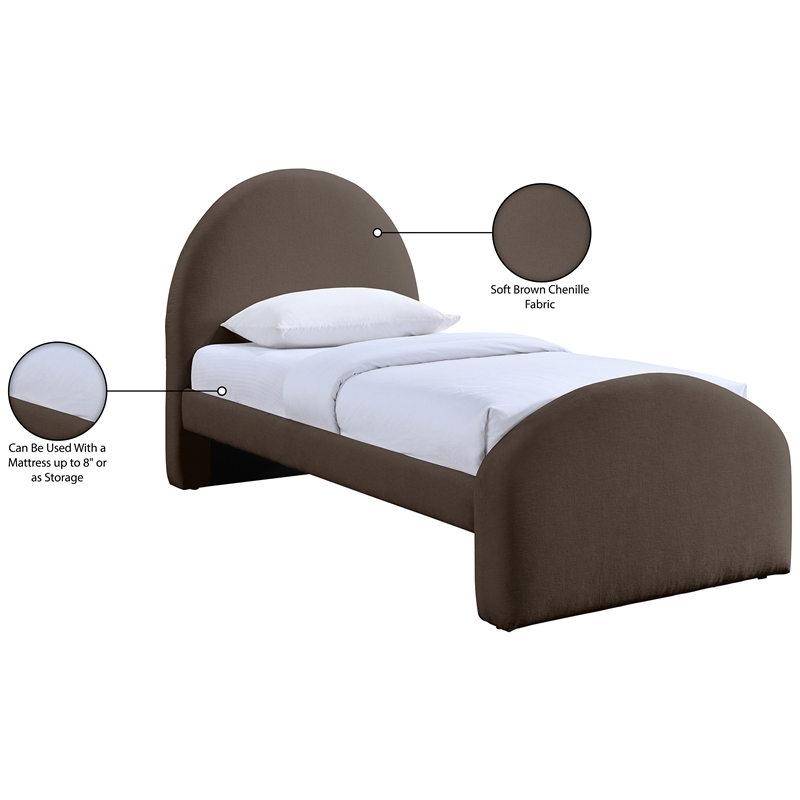 Meridian Furniture Andaz Brown Chenille Fabric Upholstered Twin Bed