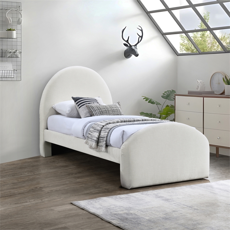 Meridian Furniture Andaz Cream Chenille Fabric Upholstered Twin Bed