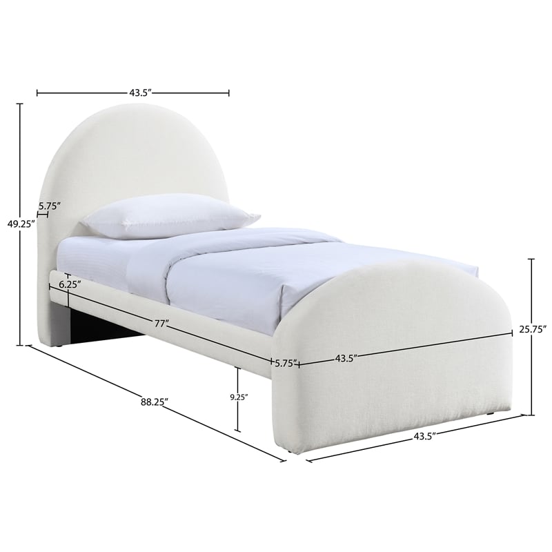 Meridian Furniture Andaz Cream Chenille Fabric Upholstered Twin Bed