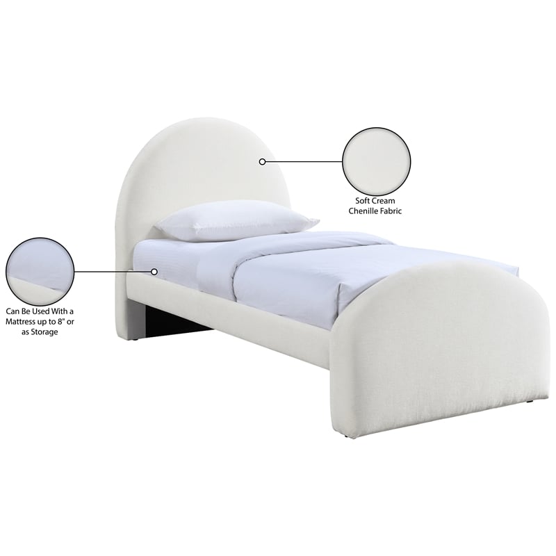 Meridian Furniture Andaz Cream Chenille Fabric Upholstered Twin Bed
