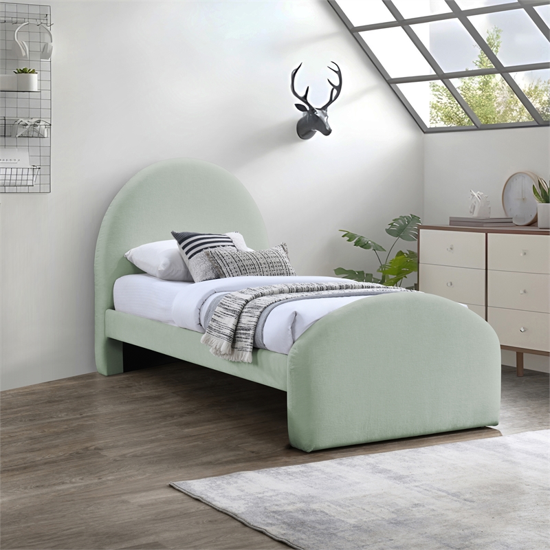 Meridian Furniture Andaz Mint Chenille Fabric Upholstered Twin Bed
