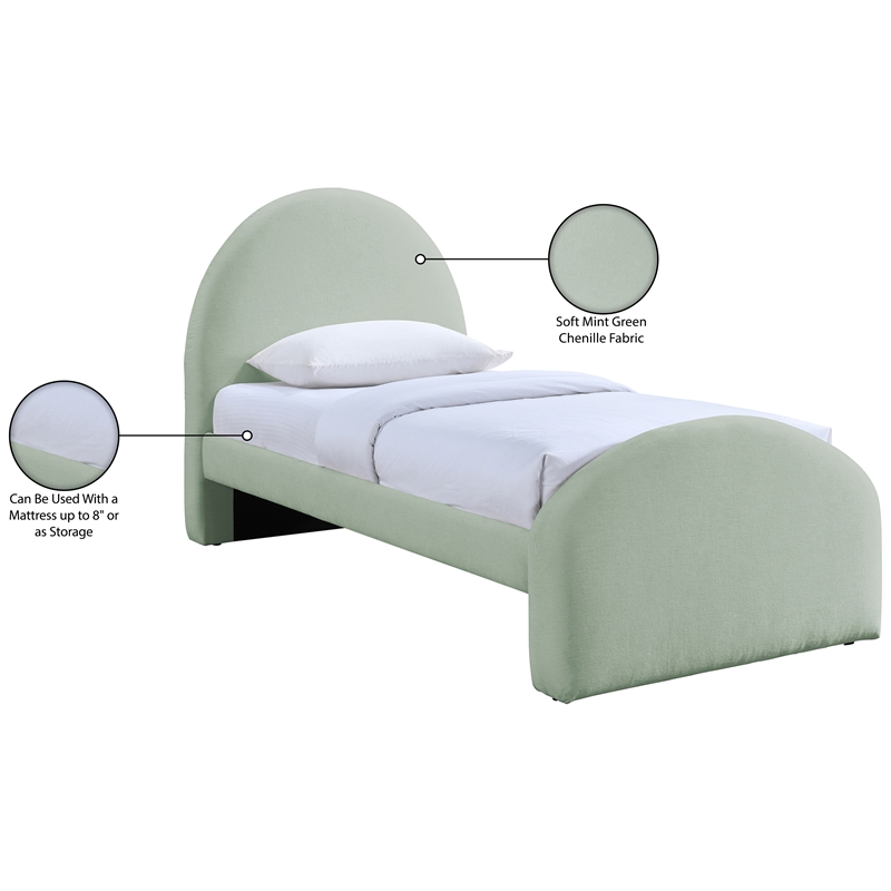 Meridian Furniture Andaz Mint Chenille Fabric Upholstered Twin Bed
