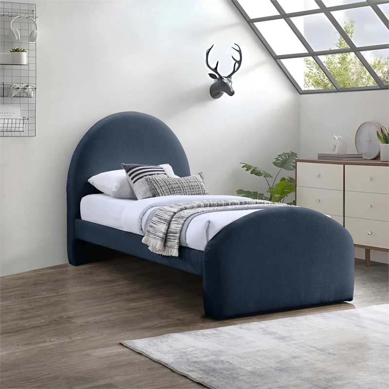 Meridian Furniture Andaz Navy Chenille Fabric Upholstered Twin Bed