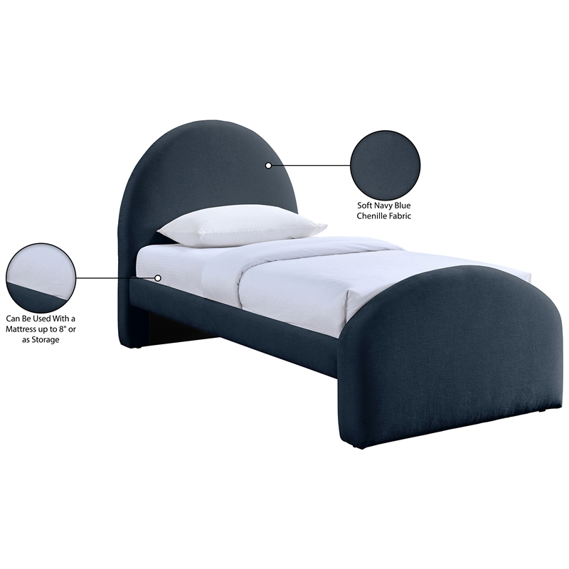 Meridian Furniture Andaz Navy Chenille Fabric Upholstered Twin Bed