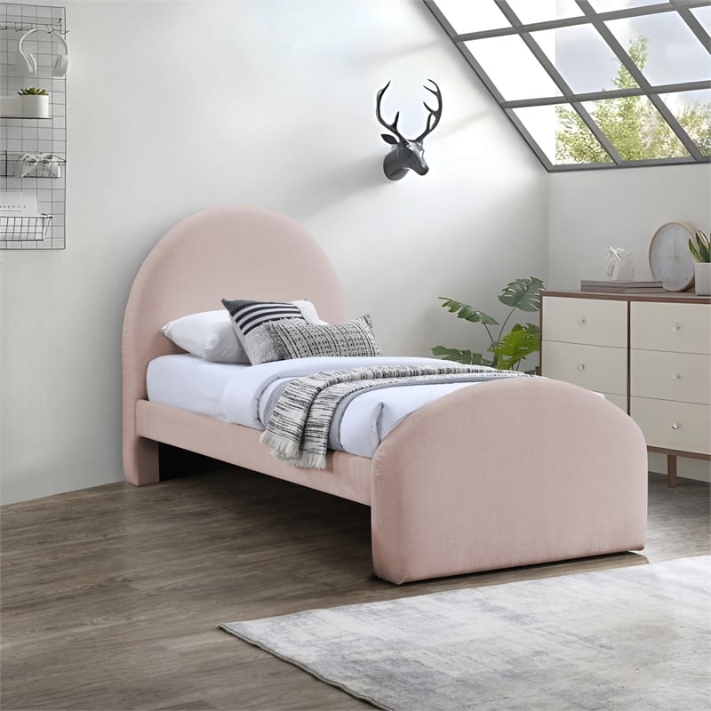Meridian Furniture Andaz Pink Chenille Fabric Upholstered Twin Bed