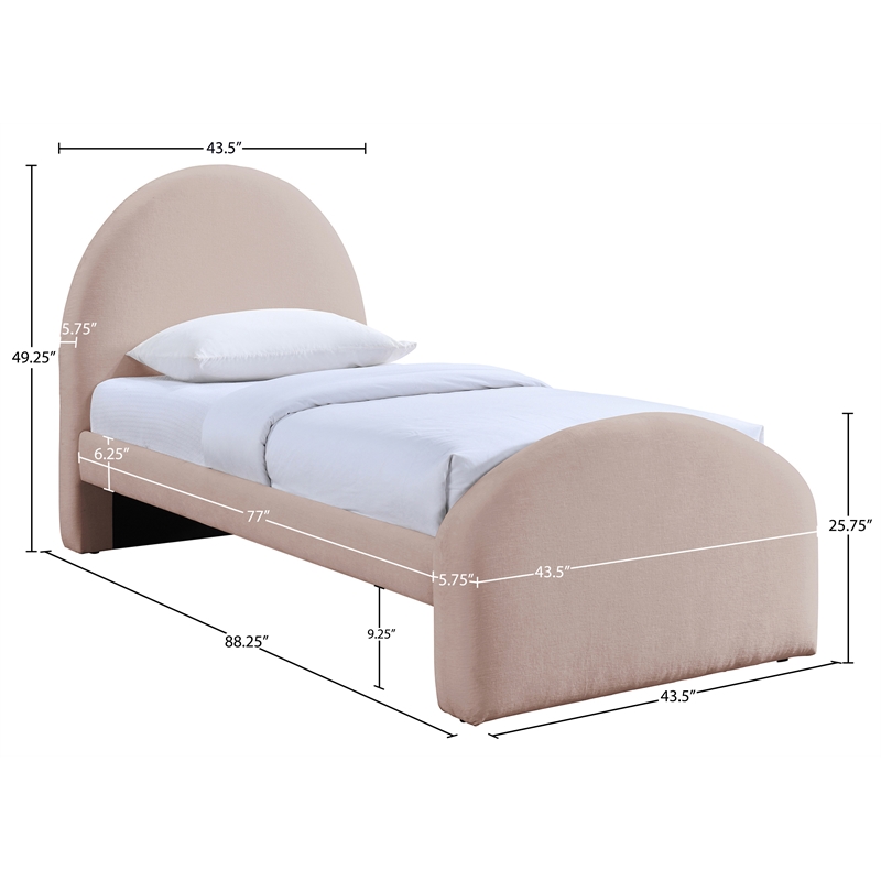 Meridian Furniture Andaz Pink Chenille Fabric Upholstered Twin Bed