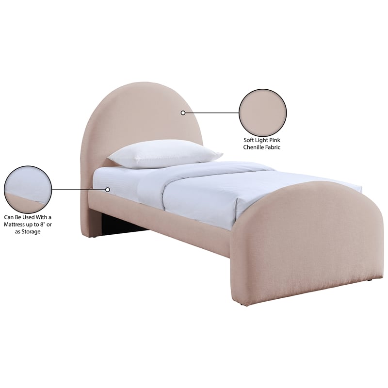 Meridian Furniture Andaz Pink Chenille Fabric Upholstered Twin Bed