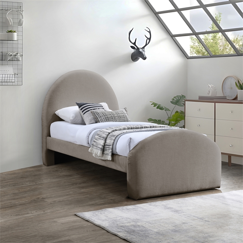 Meridian Furniture Andaz Taupe Chenille Fabric Upholstered Twin Bed