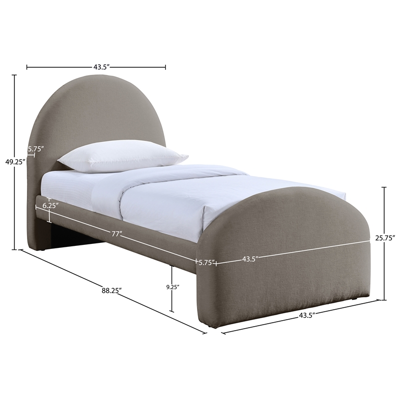 Meridian Furniture Andaz Taupe Chenille Fabric Upholstered Twin Bed