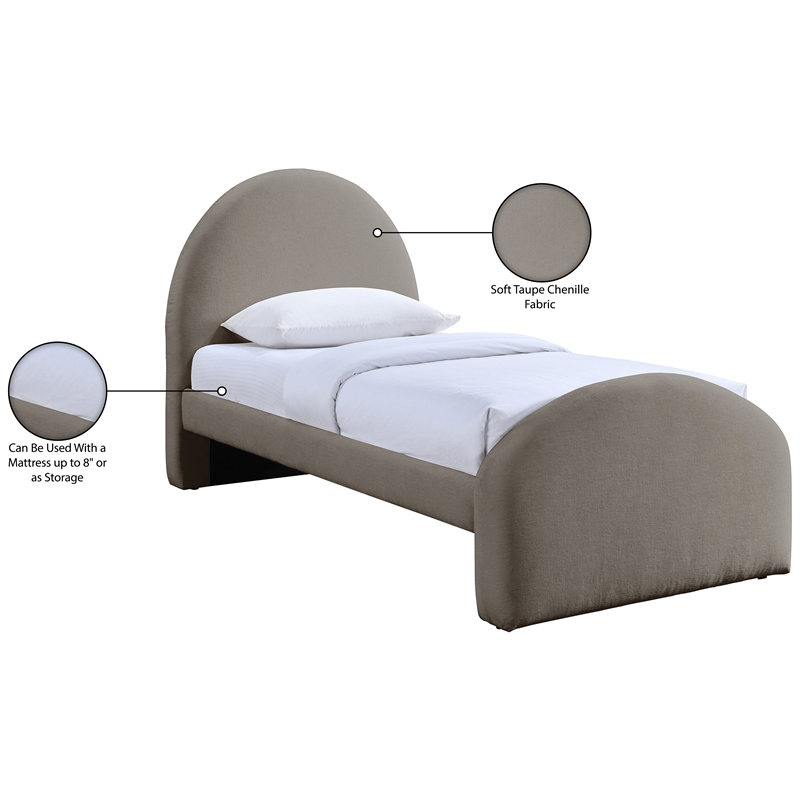 Meridian Furniture Andaz Taupe Chenille Fabric Upholstered Twin Bed