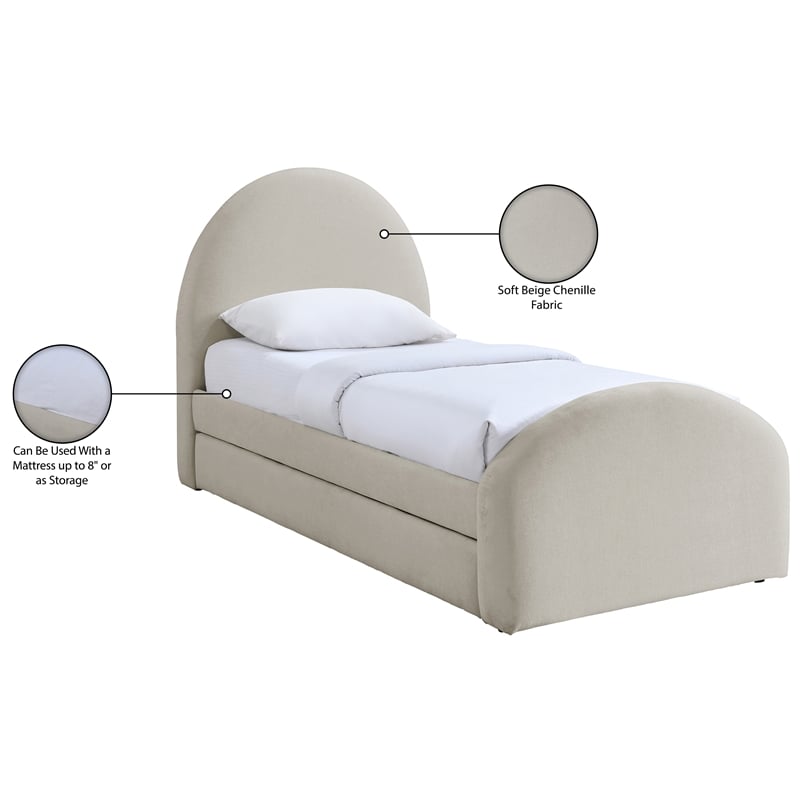 Meridian Furniture Andaz Beige Chenille Fabric Upholstered Twin Trundle Bed