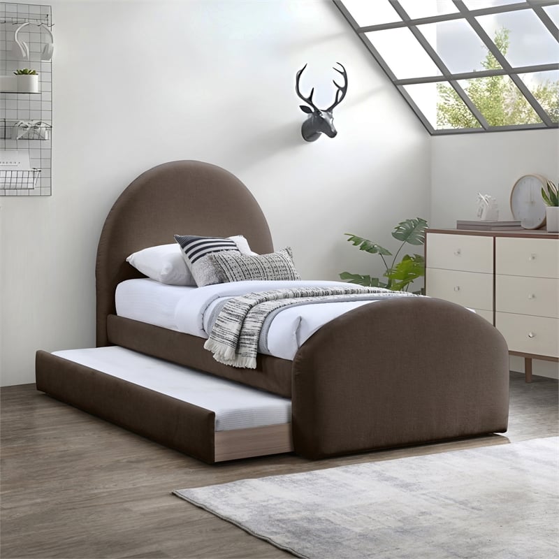 Meridian Furniture Andaz Brown Chenille Fabric Upholstered Twin Trundle Bed