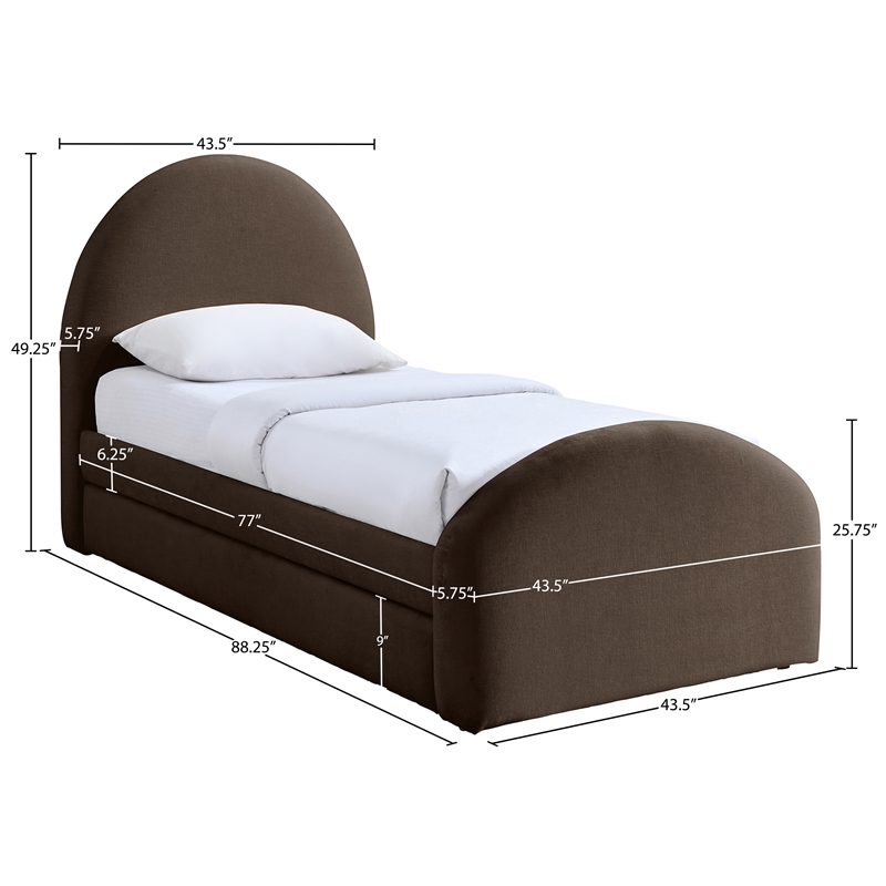 Meridian Furniture Andaz Brown Chenille Fabric Upholstered Twin Trundle Bed
