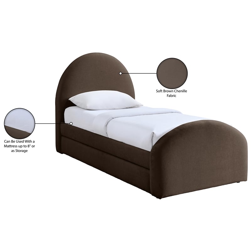 Meridian Furniture Andaz Brown Chenille Fabric Upholstered Twin Trundle Bed