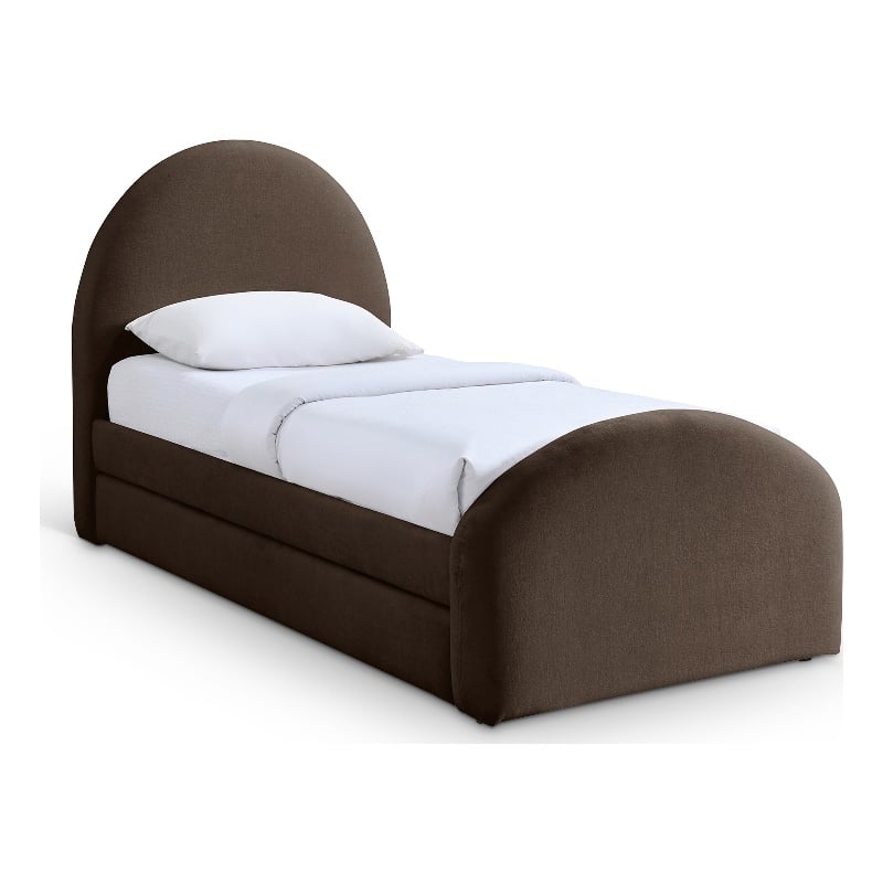 Meridian Furniture Andaz Brown Chenille Fabric Upholstered Twin Trundle Bed