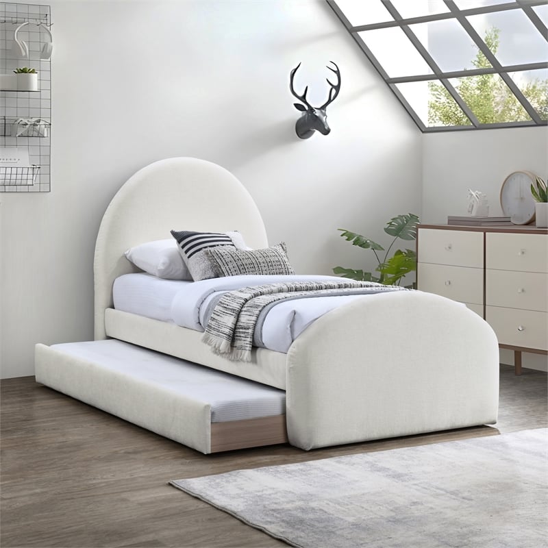 Meridian Furniture Andaz Cream Chenille Fabric Upholstered Twin Trundle Bed