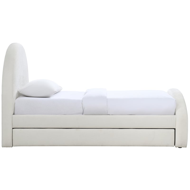 Meridian Furniture Andaz Cream Chenille Fabric Upholstered Twin Trundle Bed