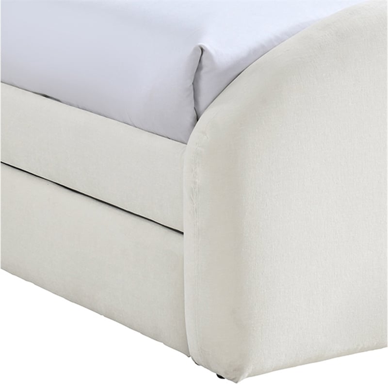 Meridian Furniture Andaz Cream Chenille Fabric Upholstered Twin Trundle Bed