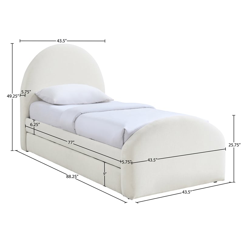 Meridian Furniture Andaz Cream Chenille Fabric Upholstered Twin Trundle Bed