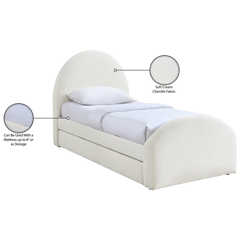 Meridian Furniture Andaz Cream Chenille Fabric Upholstered Twin Trundle Bed