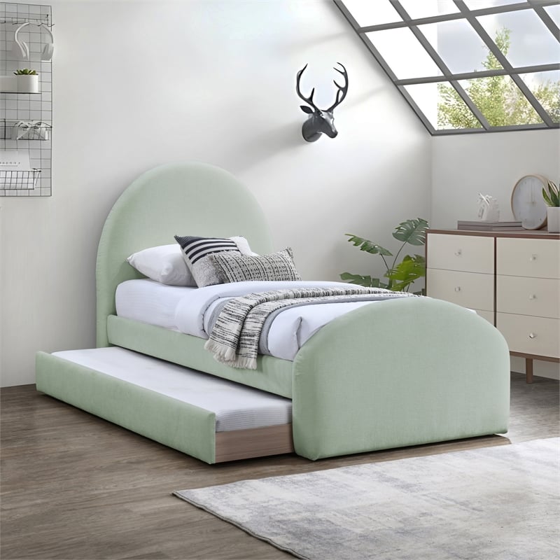 Meridian Furniture Andaz Mint Chenille Fabric Upholstered Twin Trundle Bed