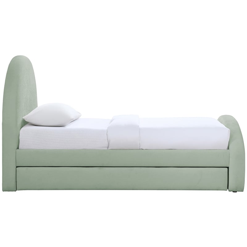 Meridian Furniture Andaz Mint Chenille Fabric Upholstered Twin Trundle Bed