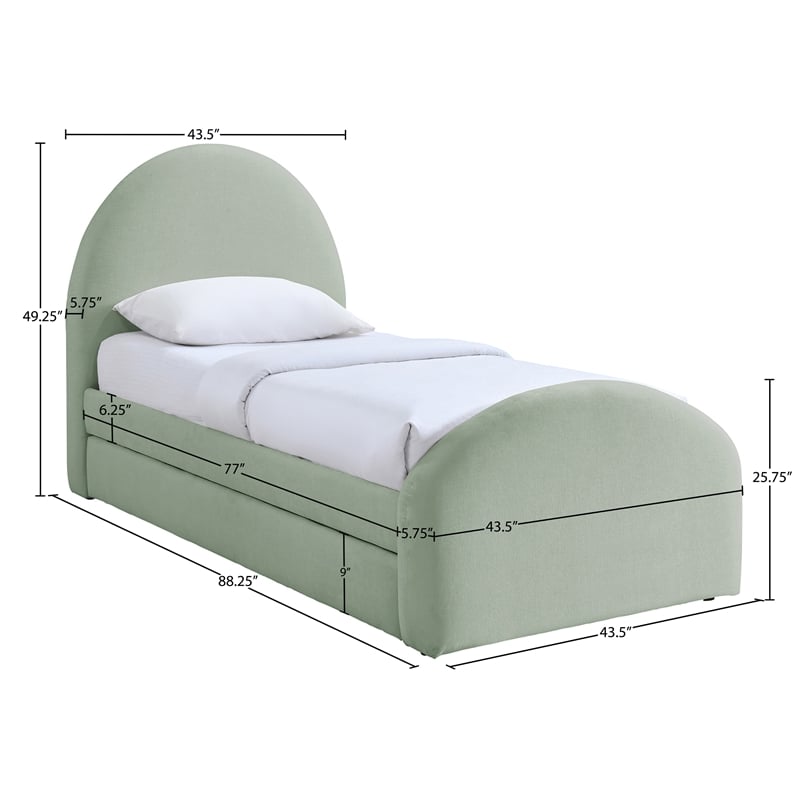 Meridian Furniture Andaz Mint Chenille Fabric Upholstered Twin Trundle Bed