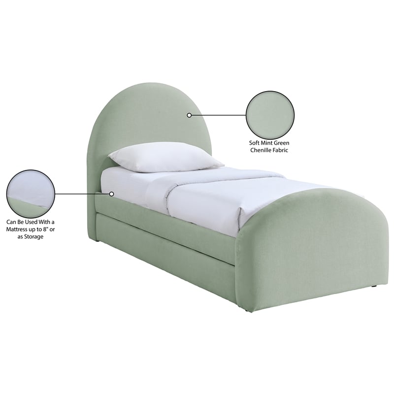Meridian Furniture Andaz Mint Chenille Fabric Upholstered Twin Trundle Bed