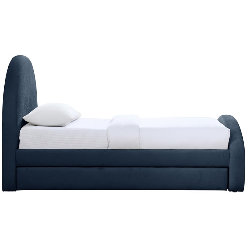 Meridian Furniture Andaz Navy Chenille Fabric Upholstered Twin Trundle Bed