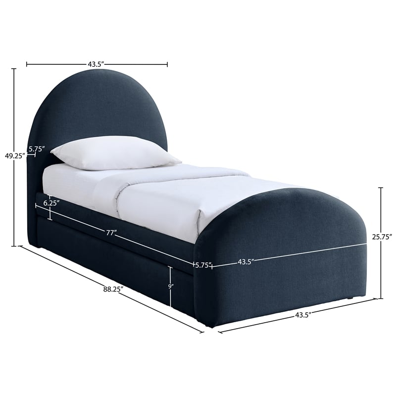 Meridian Furniture Andaz Navy Chenille Fabric Upholstered Twin Trundle Bed