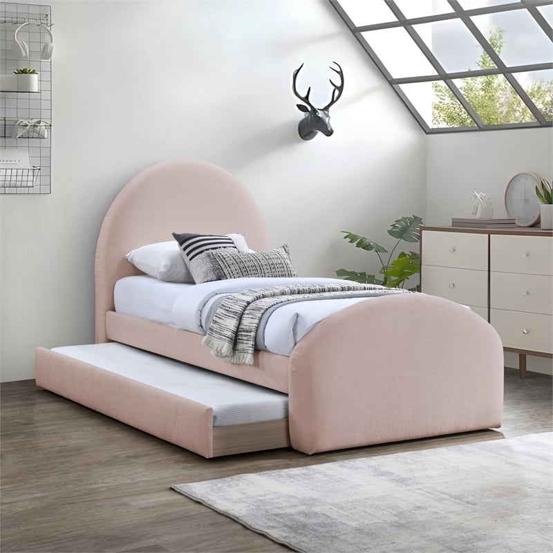 Meridian Furniture Andaz Pink Chenille Fabric Upholstered Twin Trundle Bed